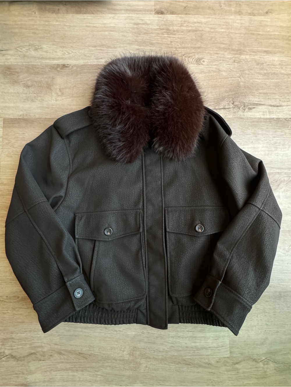 NWT Zara Faux Suede Jacket with Detachable Faux Fur Collar Brown XL - Picture 4 of 9